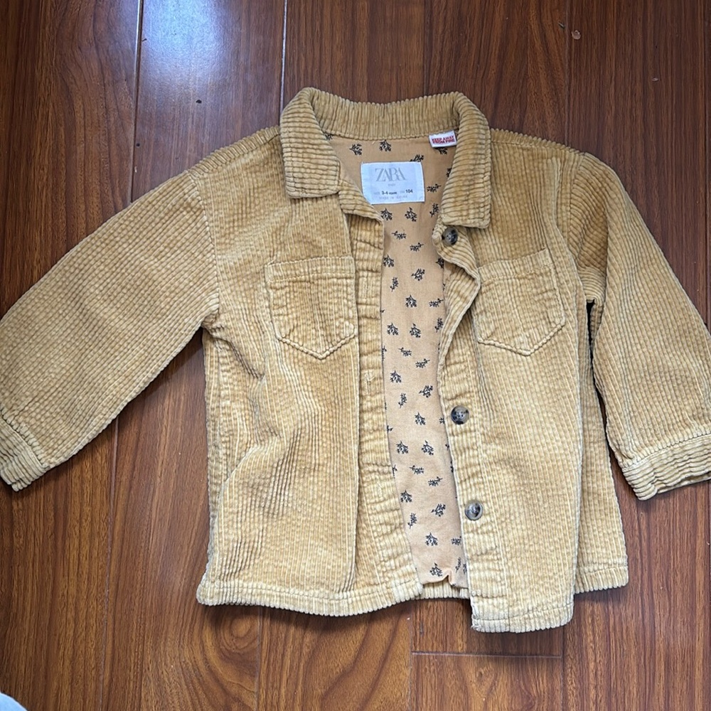 Zara Kids Mustard Corduroy Velour Button Front Shacket